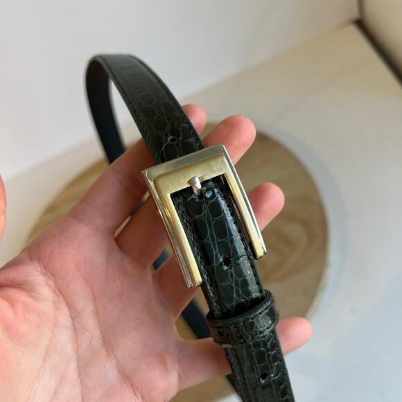 Vintage 90s Green Vegan Leather Snake Skin Buckle Belt Size Medium/Large - Picture 4 of 11